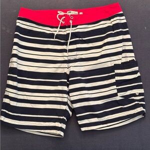 J.Crew Men’s Striped Swim Trunks Board Shorts Navy Red Size 32